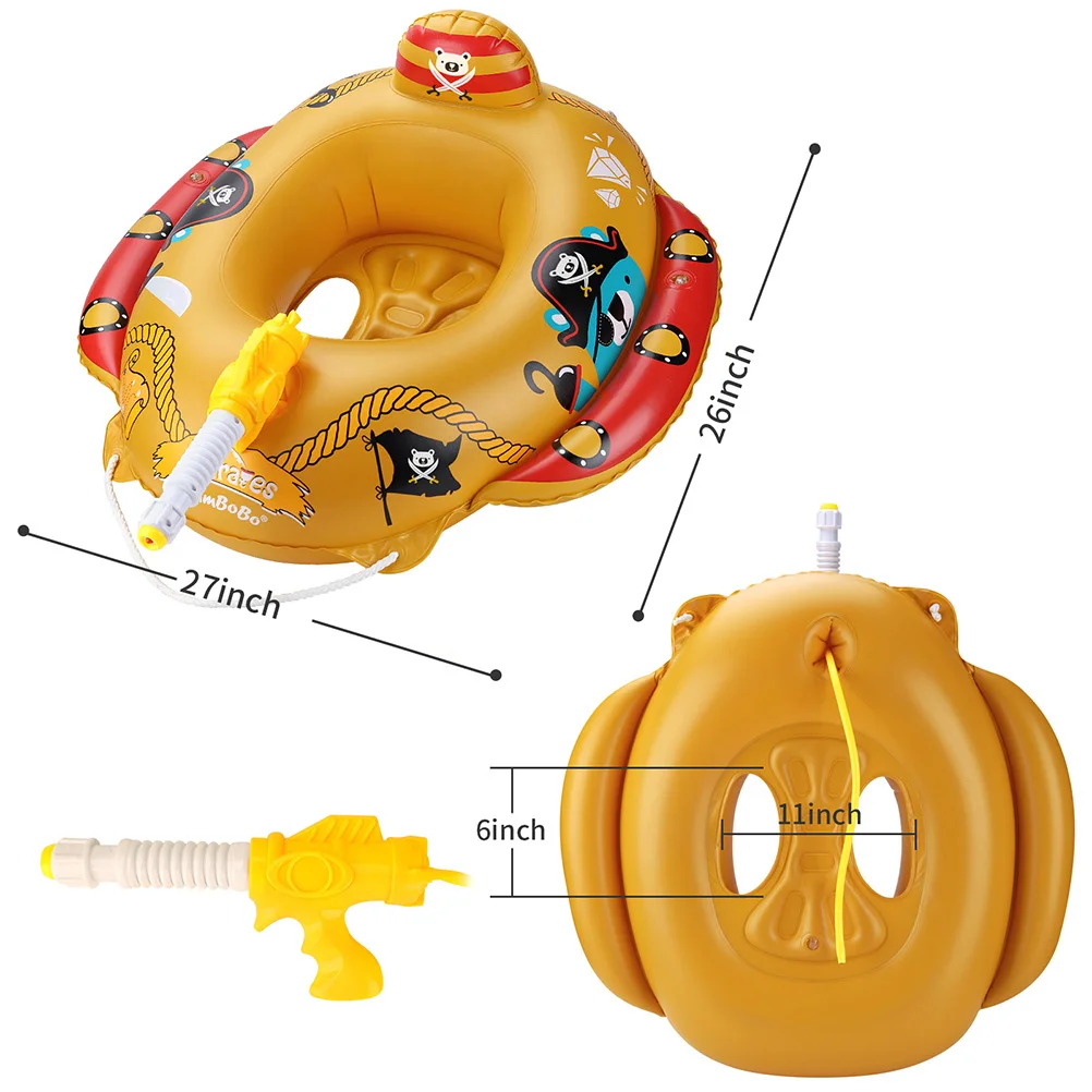 Baby Swimming Pool Float With Water Gun Accessories Swim Ring Inflatable Floating Fun Toys Swim Seat Boat For 3-6Y