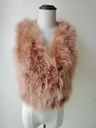 Girl's Real Ostrich Feather Fur Vest Coat Lady Winter Warm Waistcoat Brown