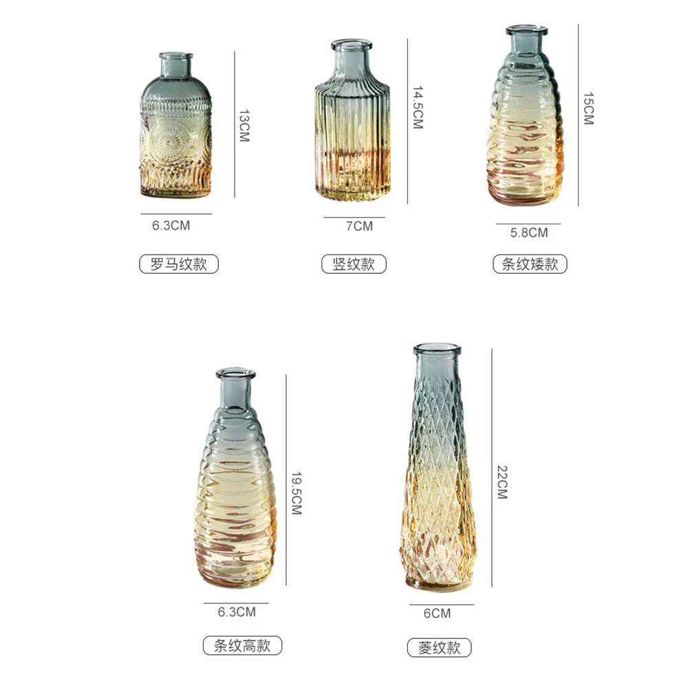 European Hipster Embossed Transparent Glass Vase Home Decoration Vases for Homes Flowers Wedding Decoratio