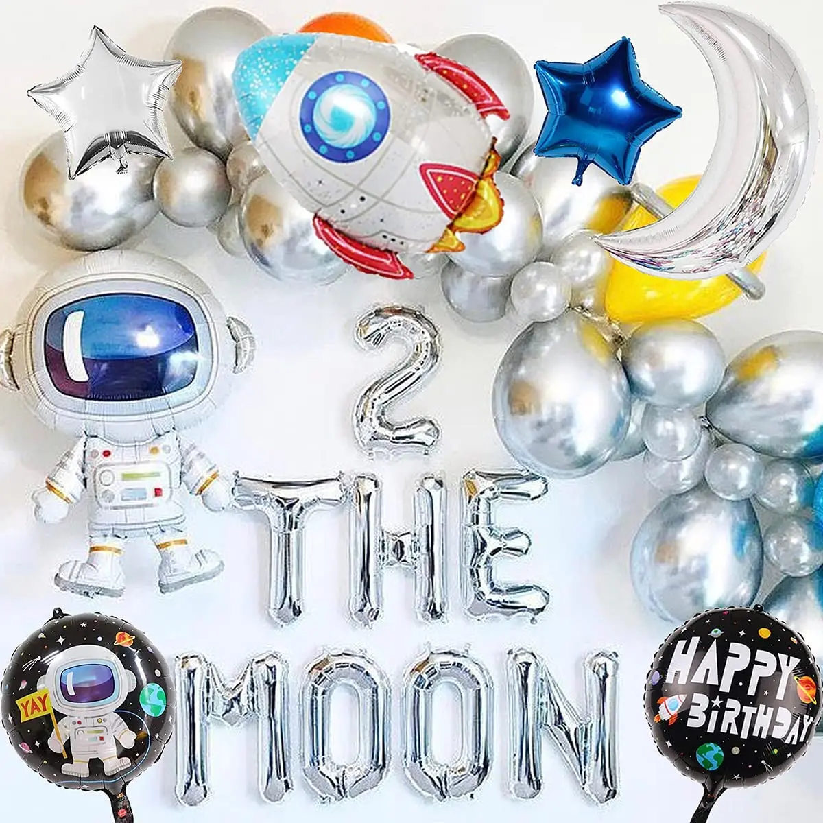 10PCS Space Theme Number Balloons Decoration Astronaut Spaceman Rocket Balloons for Boy Space Galaxy Theme Birthday Party Decor