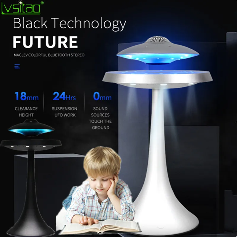 Magnetic Suspension Levitating Led Table Lamp With UFO Speaker Bluetooth Surround Sound BT Speaker Creative Gifts Night Lights