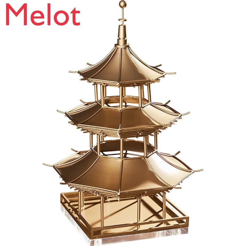 Chinese High-End Zen Tower Alloy Architectural Decorations Modern Minimalist Study Living Room Home Ornaments