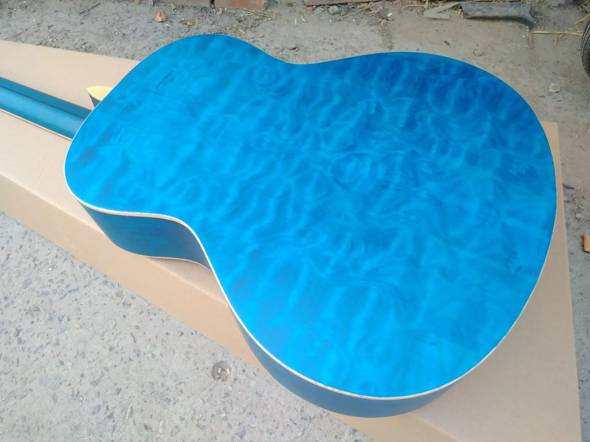 free shipping professional custom armrest acoustic guitar blue OOO15 guitar non-cut body handmade guitar