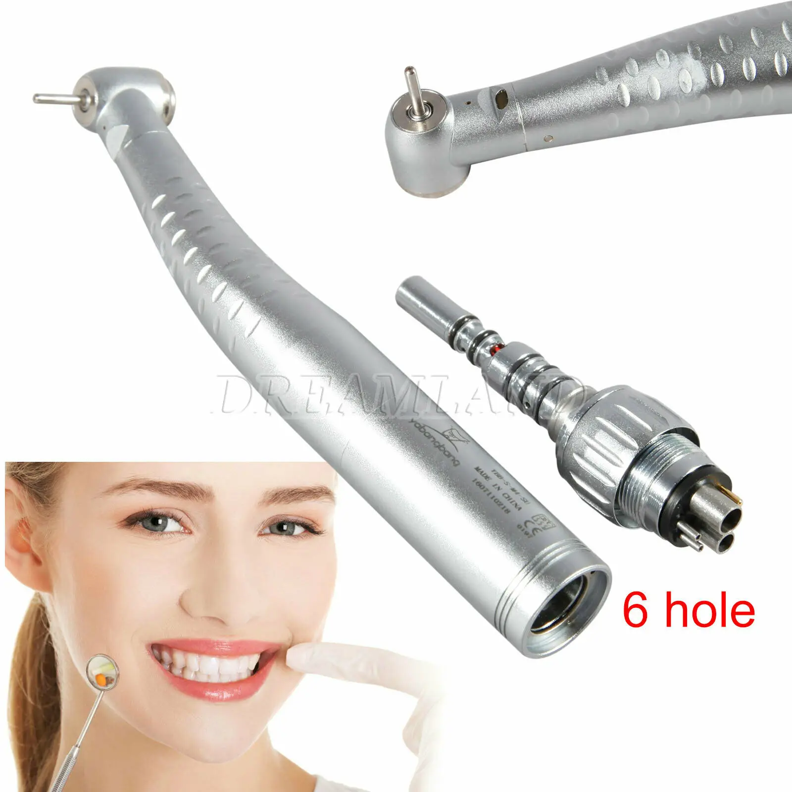 Dental Fiber Optic Led High Speed Handpiece Push Button Standard Head Turbine  6Hole Fit Kavo Lux Quick Coupler