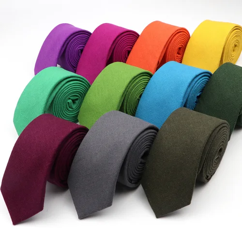 Imagen 2 del producto Corbata de lino liso de 6cm, corbata delgada de Color caramelo, ocio para hombres, traje de fiesta Social de boda, regalo, accesorio diario ajustado rosa y negro