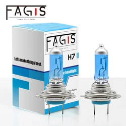 Fagis 2 Pcs H7 12V 55W Super Bright White Car Headlight 4800K Blue Quartz Glass Auto Halogen Bulb Car Lights Low Beam Lights