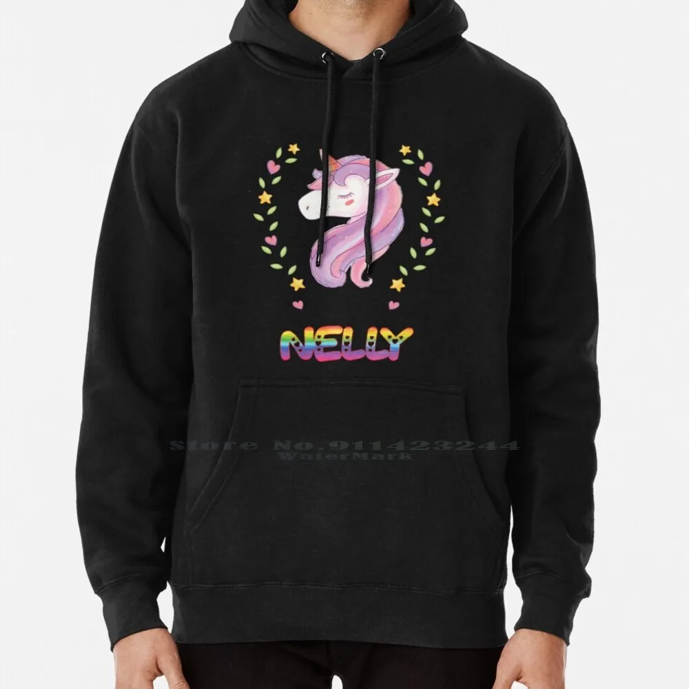 Nelly Unicorn Rainbow Heart Text-Special Personalised Gift For Nelly Hoodie Sweater 6xl Cotton Unicorn Rainbow Name Stamp