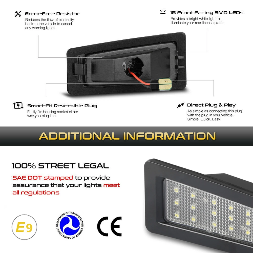 2PCS/Lot 6000K LED License Plate Lamps Light For Mazda 2 Sedan 2015-2017 | Mazda CX-3 2015-2021 | Mazda 3 2013-2018