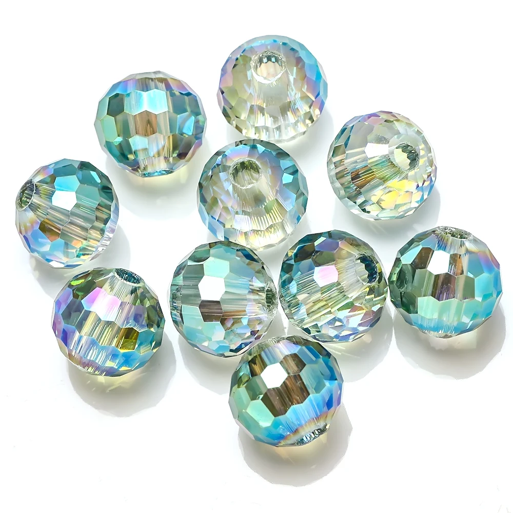 10Pcs/Lot Faceted Round Ball Bead 14/16MM Big Hole Beads Glass Jewelry Making DIY Crystal Crafts Beading for Decoration