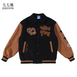 Baseball Varsity Jackets Men Women Vintage Puzzle Embroidery College Bomber Jacket College Casual Loose Hip Hop Coat Unisex 2021