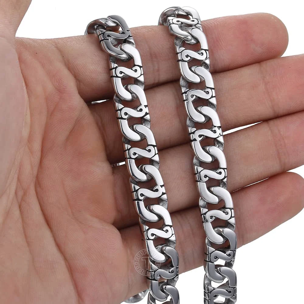 Men\'s Necklace 316L Stainless Steel Chain 9.5mm Heavy Marina Biker Silver Color Fashion Jewelry Dropshipping 18-36inch HN01