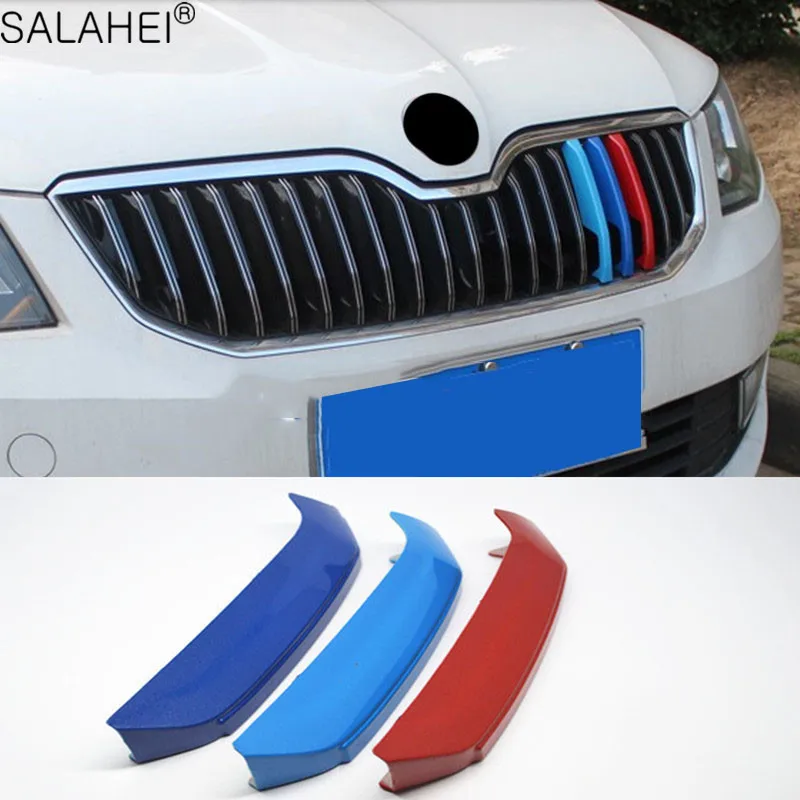 Car Front Hood Center Grill Sweden Cover Trim Decorative Strip Clip Front Grille For SKODA OCTAVIA 2015 2016 2017 3 Colors