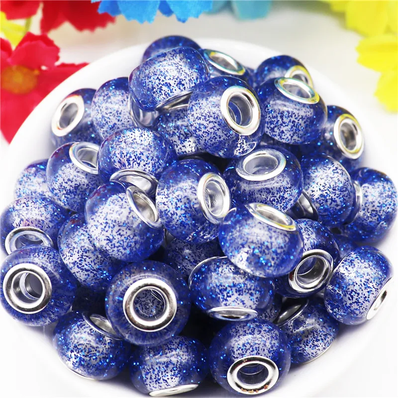 

10pcs New Glitter Round Big Hole Beads for Bracelet Hair Women DIY Jewelry Accessories Earrings Snake Chain Cord Necklace Charms