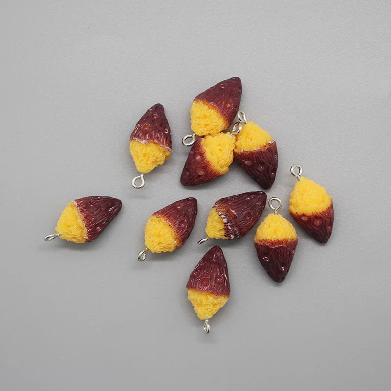 10pcs Kawaii Mini Sweet Potato Earring Resin Charms Cute Foods Keychains Necklace Bracelet Pendants Accessory Diy Jewelry Make