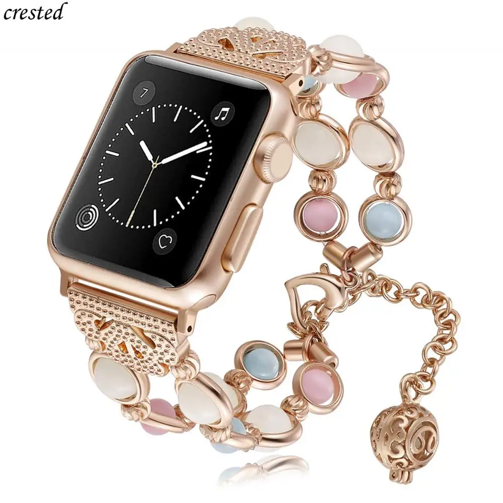 Pulseira de pérola luminosa noturna para Apple Watch, pulseira para mulher, iWatch Band, série 3, 4, 5, SE, 6, 40mm, 44mm, 38mm, 42mm