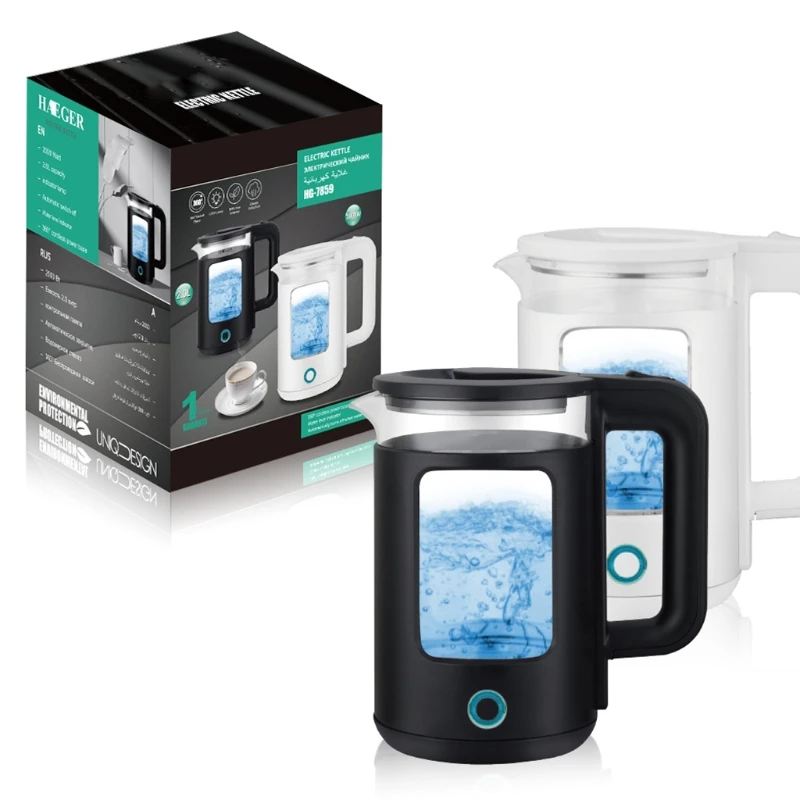 Hervidor de agua eléctrico de alta potencia, 2000W, 2 L, vidrio de borosilicato, doble Anti-escaldado, hervir agua rápidamente sin espera