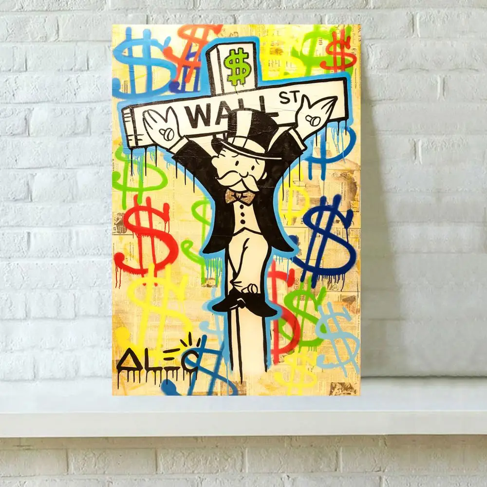 HD Print Alec Monopoly Oil Painting Home Decor Wall Art on Canvas Exile On Wall Street Canvas Printings Canvas Painting - view 2
