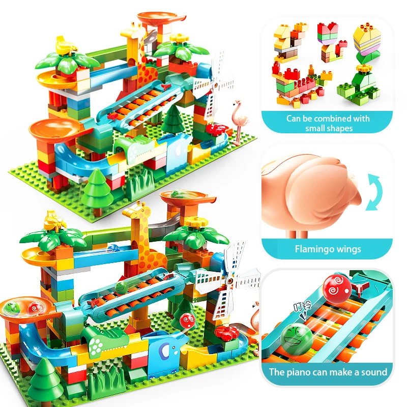 Marble Race Run Block Big Size Building Blocks Plastic Funnel Slide DIY Assembly Bricks Toys For Children