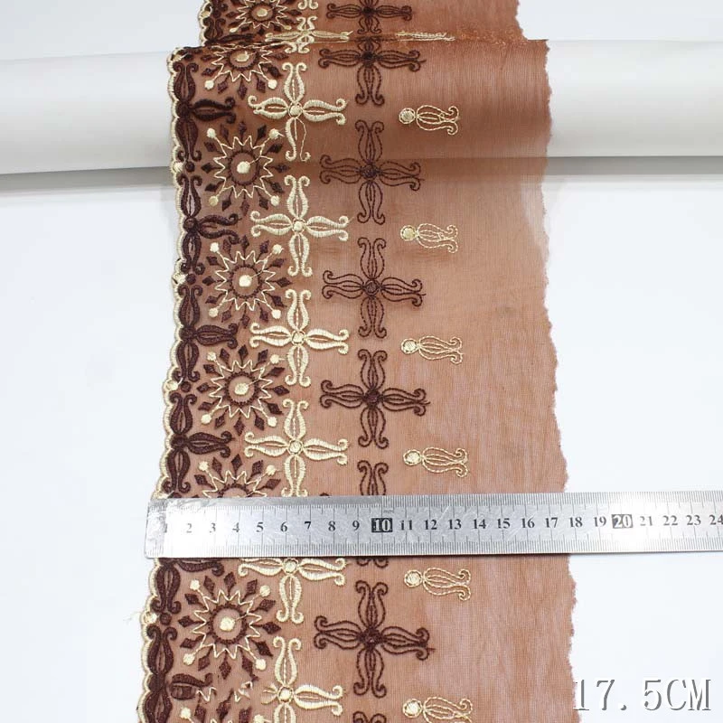 30Yards Khaki Mesh Fabric Embroidery Lace Dress Guipure Collar Trim DIY Head Scarf Sofa Curtain Garment Sewing Decor