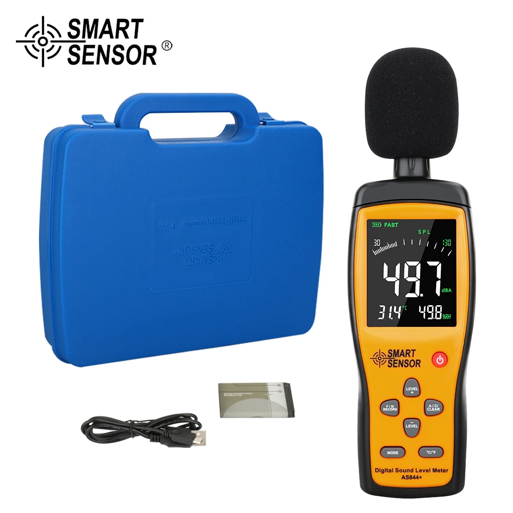 

Digital Sound Noise Level Meter Decibel Audio Tester 30~130 dBA Color LCD Display Automotive Microphone db Meter AS844+