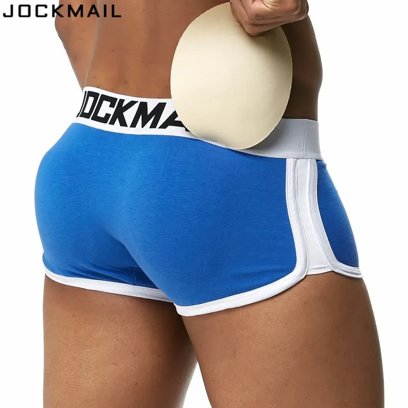 JOCKMAIL Brand Enhancing Mens Underwear Boxers Trunks with Sexy Bulge Gay Penis Pouch  Front + Back Double Removable Push Up Cup