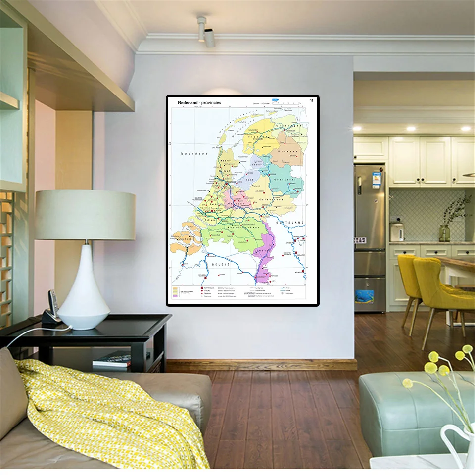 59*84Cm De Nederland Provincies Kaart Politieke Map Wall Art Poster Canvas Schilderij Home Decoratie Schoolbenodigdheden