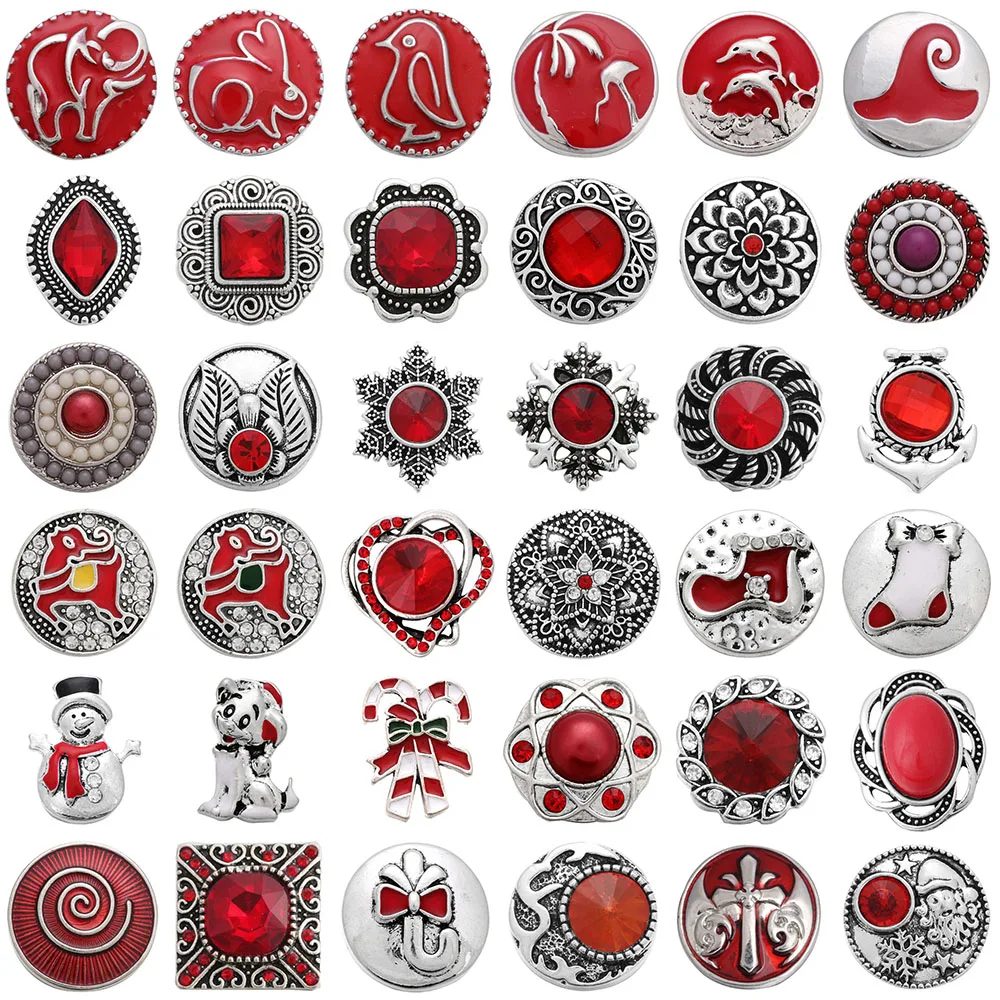 5pcs/lot Wholesale Snap Button Jewelry Charms Vintage Metal Red Crystal Rhinestone Flower 18mm Snap Buttons Fit Snap Bracelet
