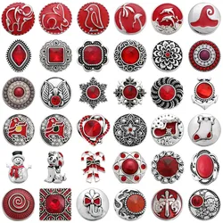 5pcs/lot Wholesale Snap Button Jewelry Charms Vintage Metal Red Crystal Rhinestone Flower 18mm Snap Buttons Fit Snap Bracelet