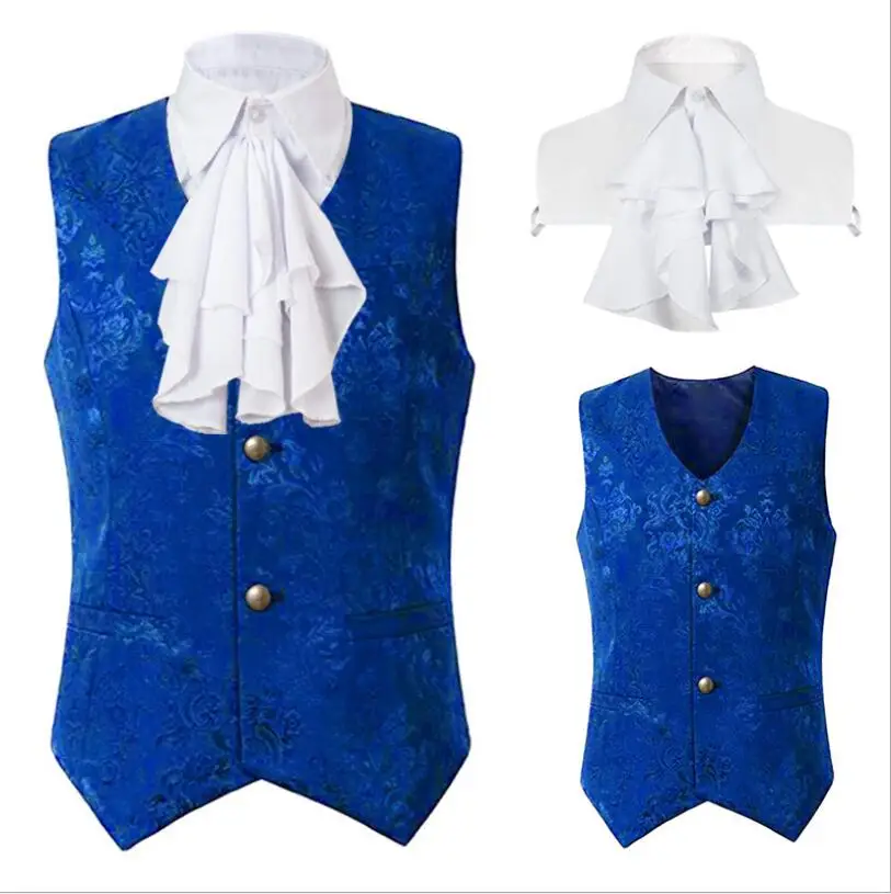 Victorian Renaissance Waistcoat With Detachable Collar Ruffled Lace Jabot Neck Collar Colonial Regency Cosplay Costume Steampunk