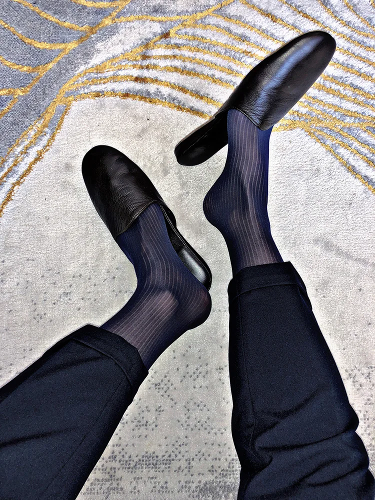 Tube Socks Exotic Formal Wear Sheer Socks Suit Men Sexy Ultra-thin Men\'s Tube Pinstripe Business Dress Men\'s Stockings