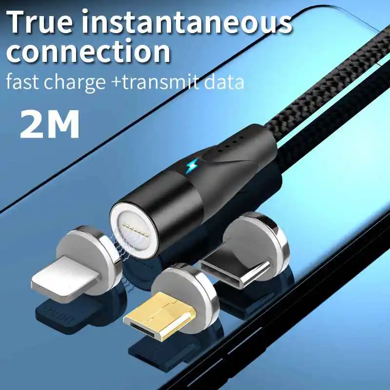 3 in 1 Magnetic Cable Fast Charging Micro USB Type C Charger For iPhone 11 XR 7 Samsung S9 S10 OPPO Fast Magnet Phone Cables 2M