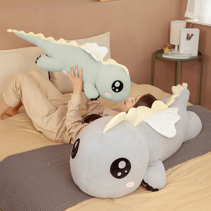 

New Huggable Huge Long Cute Dinosaur Plush Toy Soft Cartoon Animal Angel Dragon Stuffed Doll Boyfriend Pillow Kids Birthday Gift