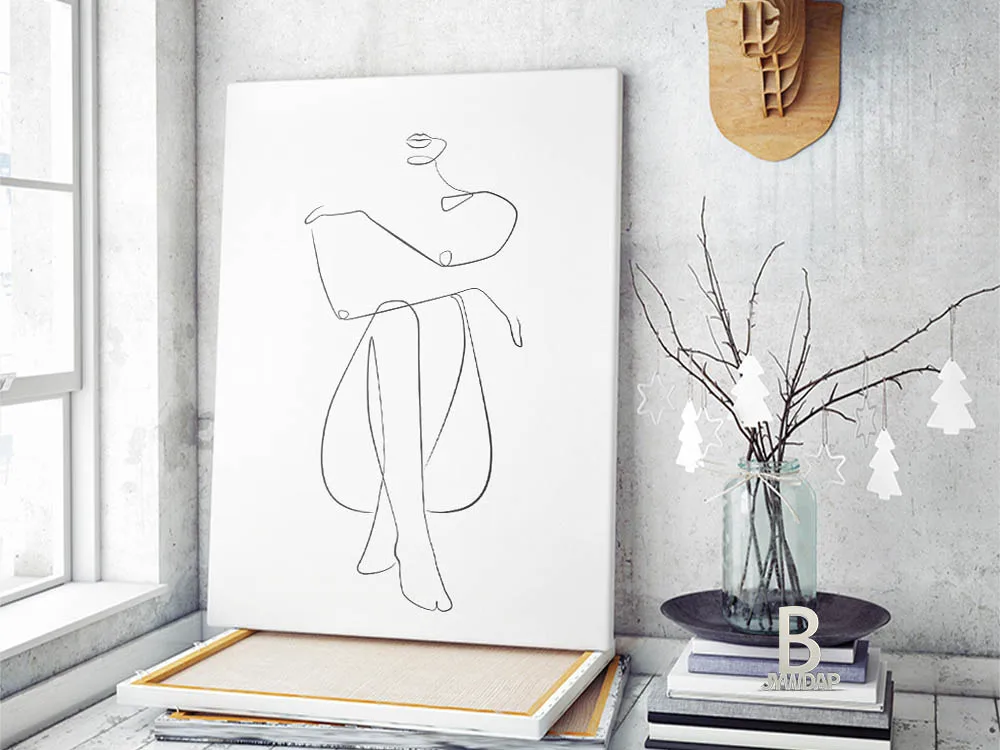 رسم خط واحد للسيدات، طباعة شخصية أنثى، لوحة فنية جدارية لجسم المرأة، فن عاري قابل للطباعة، ملصق تجريدي، السيد، e wall deouette، anlis #4
