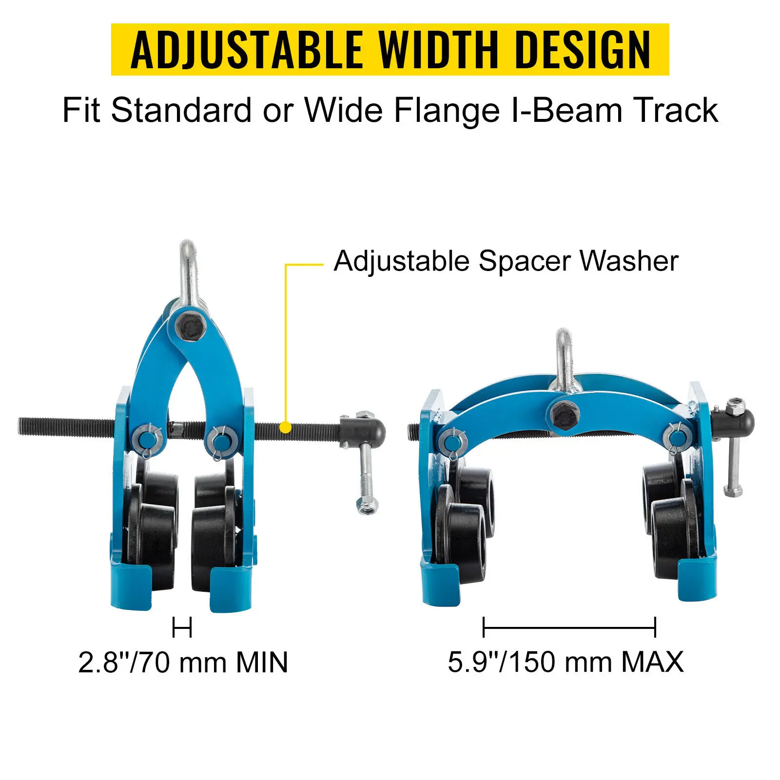 VEVOR 1100 - 4400 LBS Plain Trolley Push Beam Monorail Trolley Adjustable Lifting Chain Hoist Winch Crane Lift Sling for Goods