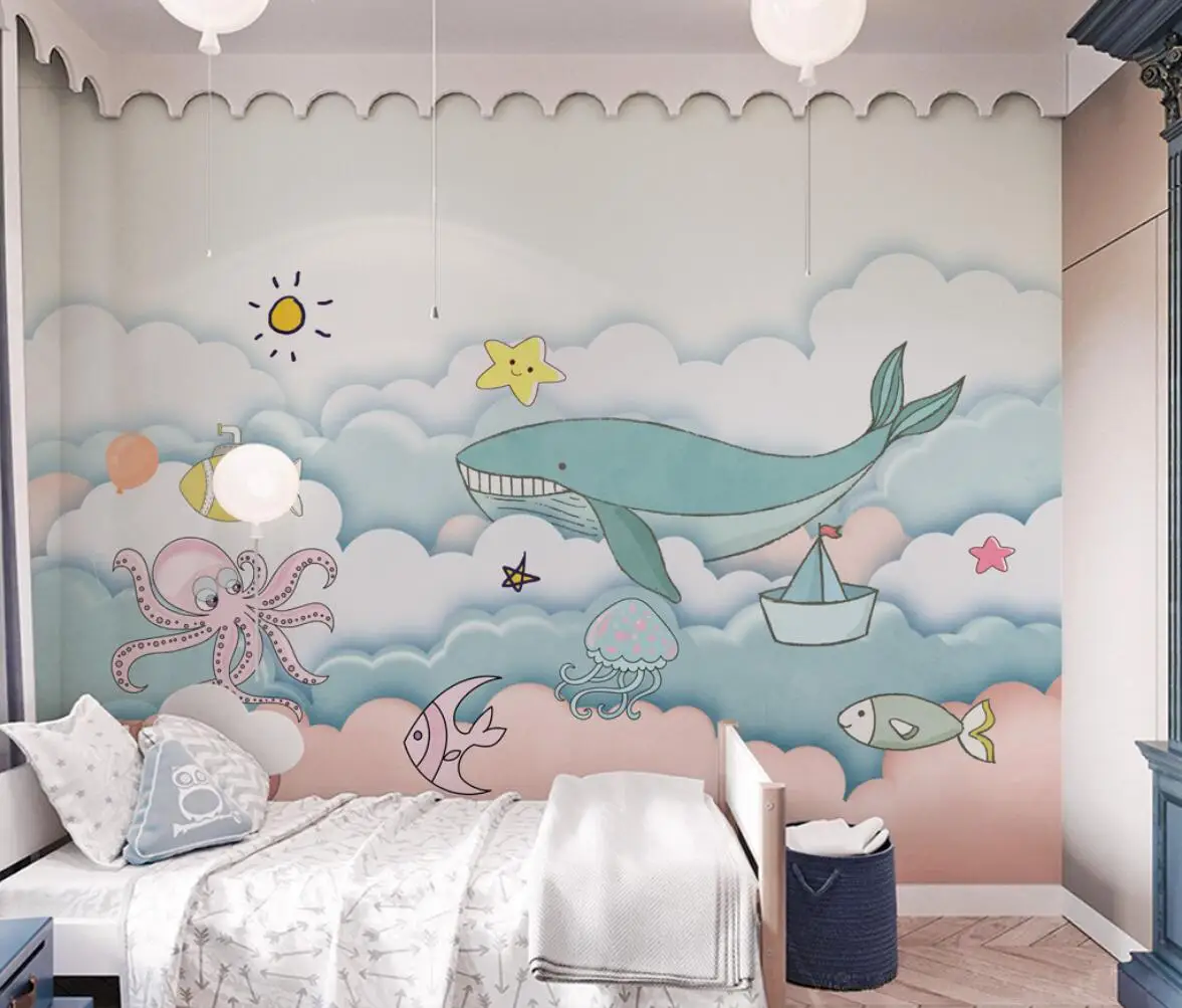 

beibehang custom Ocean whale murals wallpaper children's room bedroom decoration background nordic wall paper home improvement