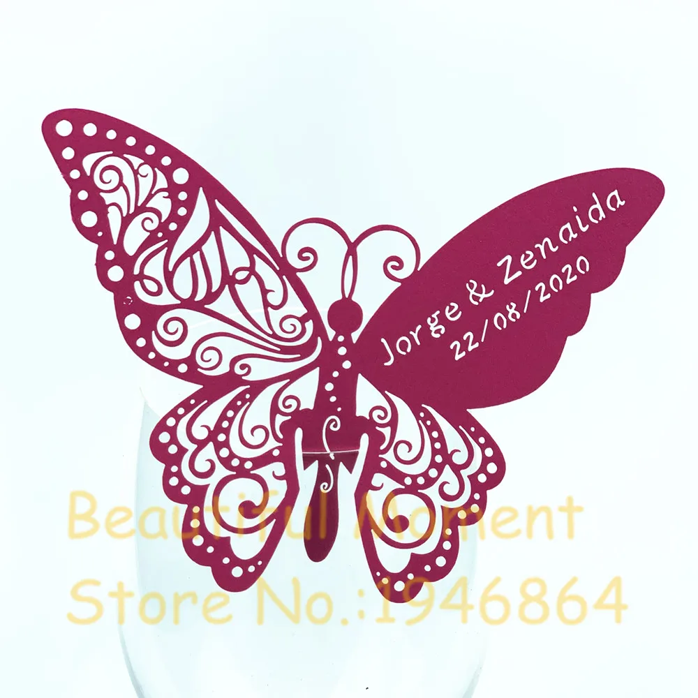 60 pieces/lot Butterfly Laser Cut Paper Place Card / Escort Card / Cup Card/ Wine Glass Card Custom For Wedding Party Decoration