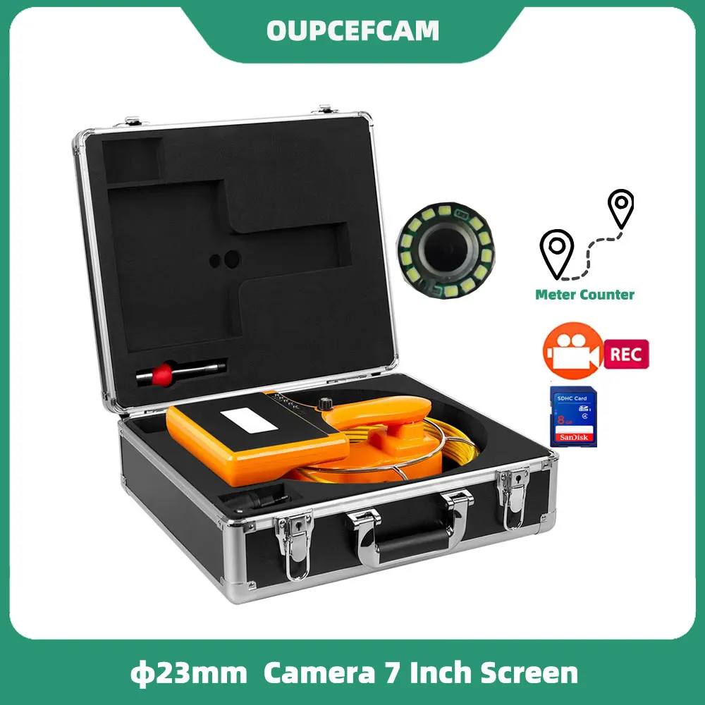 7 Inch Screen φ23mm Handheld Drain Pipe Sewer Inspection Endoscope System With DVR Meter Counter φ5mm Fiberglass Cable