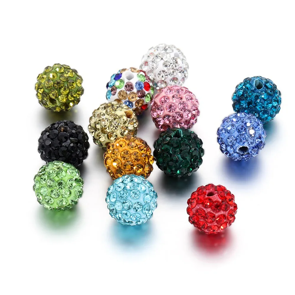 10Pcs/Lot Glass Rhinestone Ball Bead Crystal Clay Round Spacer Loose Beads for DIY Bracelet Earrings Jewelry Making Accessories