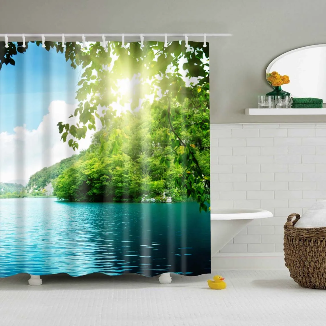 Waterproof Polyester Fabric 3D Bath Curtain Forest for Bathroom Curtain Green Plant Beach Shower Curtain Long 180*200cm