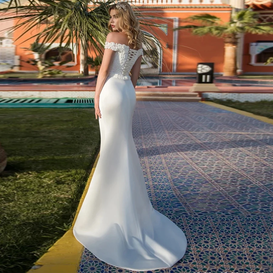 Vestido de casamento estilo sereia, ombro de fora, saia de tule destacável, sensual, apliques de miçangas, gola em barco, fenda, vestido de casamento, 2020