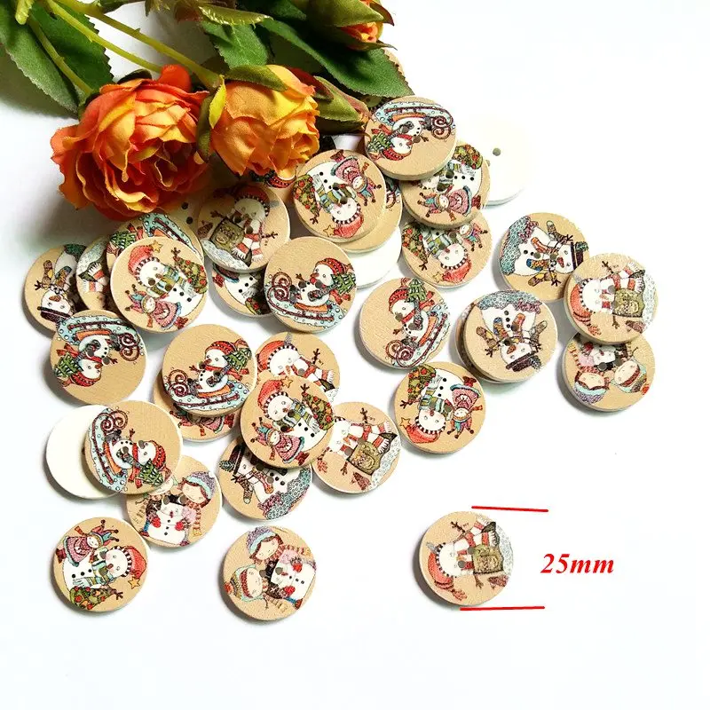 50 sztuk seria bożonarodzeniowa 20/25mm luzem mieszane drewniane przycisk zegar akcesoria do szycia ozdobne guziki Handmade Scrapbooking, rzemiosło