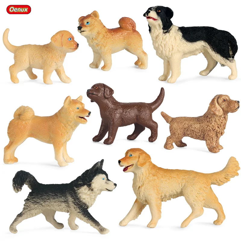 Oenux 8PCS Haustier Hund Tiere Modell Action Figure Welpen Shiba Inu Husky Dackel Figuren Nette Miniatur Sammlung Kinder Spielzeug