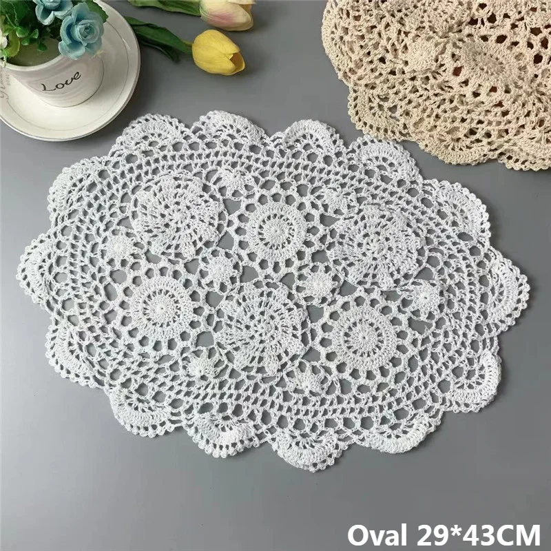 Vintage ovale tafelkleed handgemaakte gehaakte onderzetter placemat tafelkleed beker glas keuken eetmat pad bruiloft kerst decor