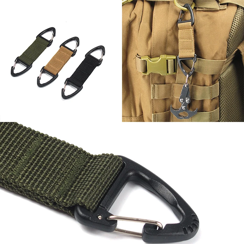 Tactical Carabiner Hook Clip Double Buckle Point For Molle Hook Survival Gear Nylon Webbing Keychain Clasp Camping Accessories