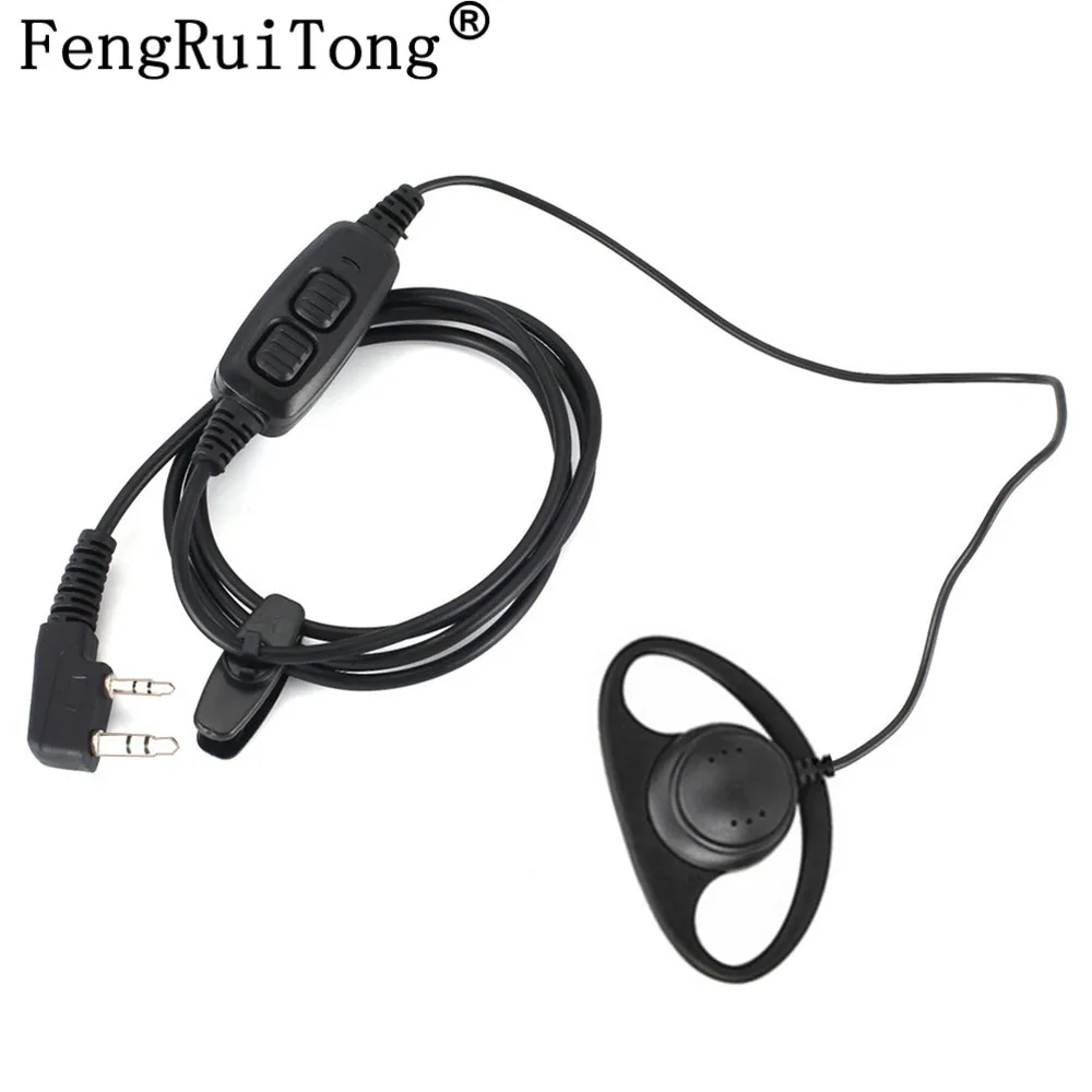 Dual PTT Earpiece Earphone Hitam D Bentuk Lubang Suara Plug Ear Hook untuk Baofeng UV-82 UV-82x UV-82c Radio D-Jenis Headset