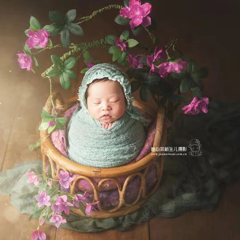 Newborn Photography Props Furniture Retro Rattan Round Basket Baby Girl Boy Posing Bed Background Photographic Woven Frame