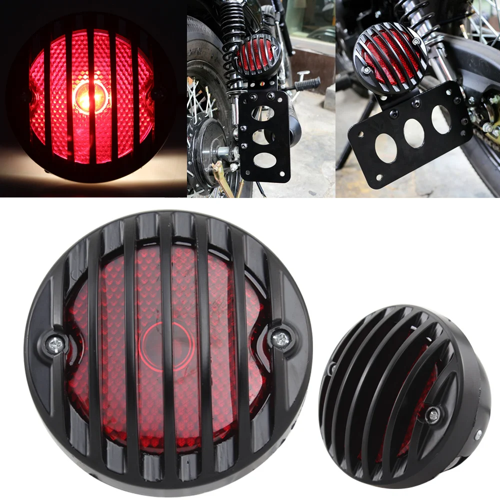 Universal Motor Rear Round Stop Vintage License Plate Tail Light Brake Light Lamp For Harley Bobber Chopper Scooters ATV Custom