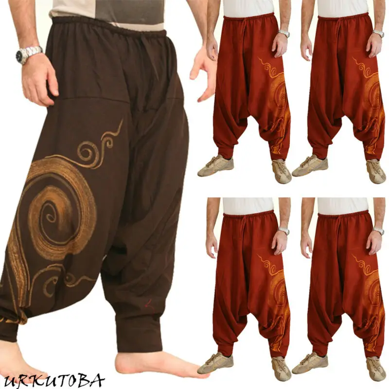 Pantaloni Harem Hippie Aladdin Baggy pantaloni Casual da uomo indiani Hip-hop uomo zingaro lino in cotone pantaloni larghi a gamba larga Vintage