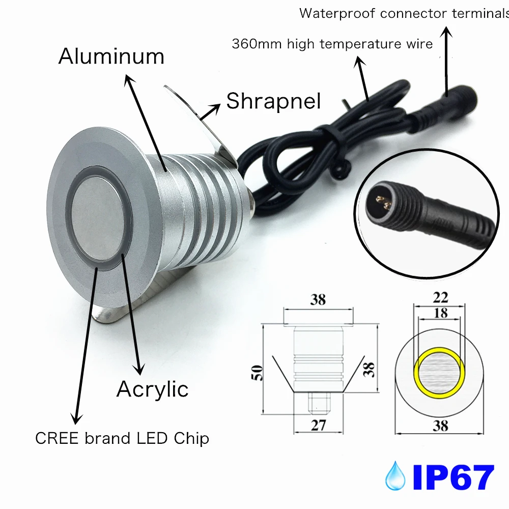 1W IP67 Recessed Led Stairs Lights Waterproof Round Outdoor Lamp Step Pathway Underground Lamps Staircase Wall Lighting 12V 24V