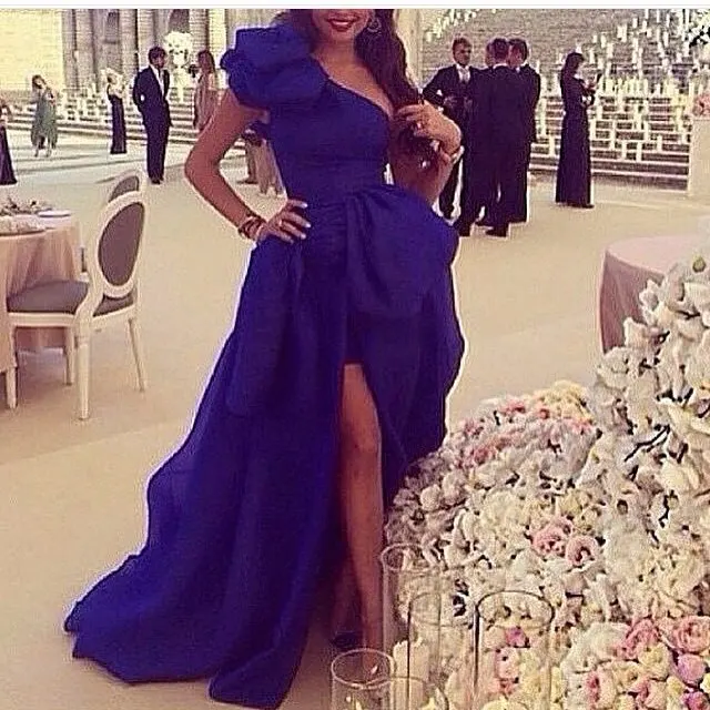 

Custom robe de soiree Taffeta One shoulder Royal blue Long evening gown 2018 vestido de noiva mother of the bride dresses